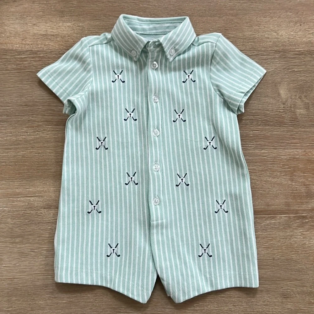 Little Me Baby Boy Golf Green Polo Romper 3 months